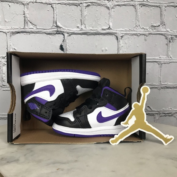 Nike Air Jordan 1 Mid ‘Dark Iris’ Toddler’s White, Black, Purple Shoes Size 3C - Picture 8 of 11